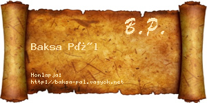 Baksa Pál névjegykártya